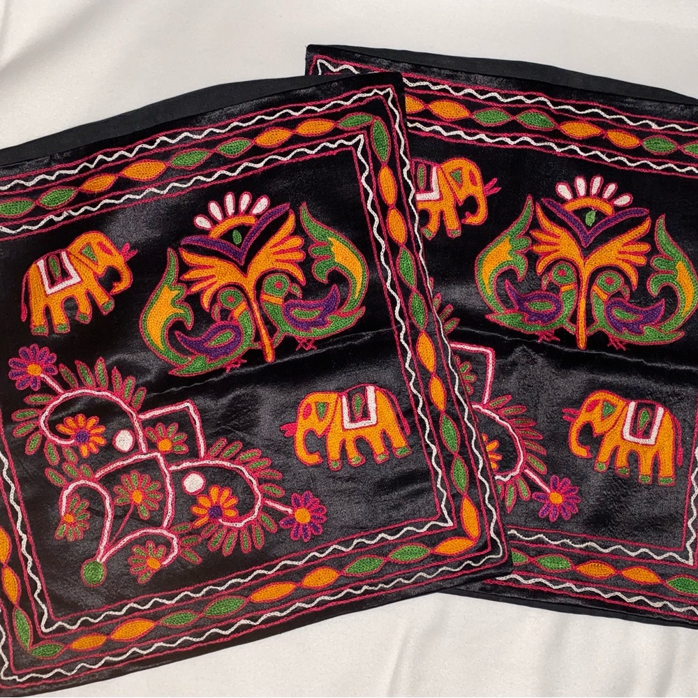 Pillow cushion covers- pair of satin embroidered covers